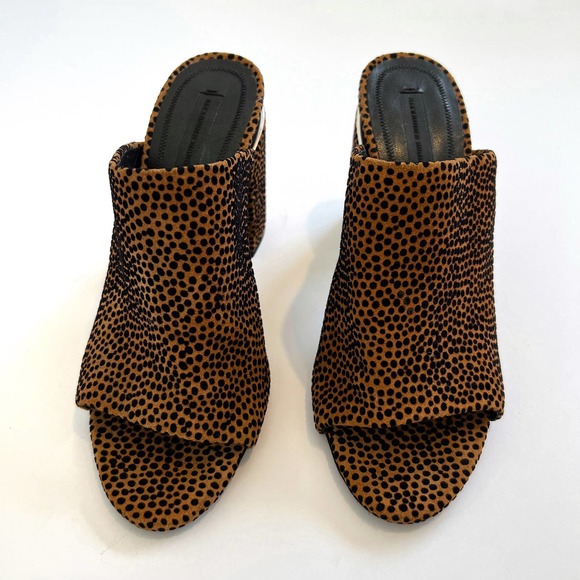 Alexander Wang Brown/Black Animal Print Suede Avery Block Heel Mules Size 38 - Picture 10 of 12